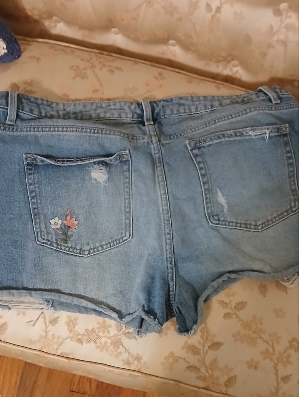 Time and Tru Light Blue Denim Shorts with Floral Embroidery - Picture 5 of 6